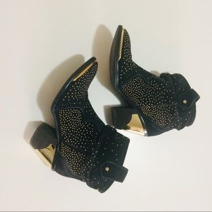 Gianni Bini Black Suede Gold Accent Cowboy Boots